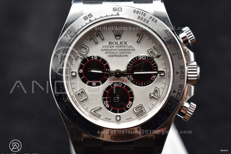 Strap 1:1 904L Dial Clean V2 Silver Edition on Case SA4130 Rubber Best Black Daytona SS 116519 0427